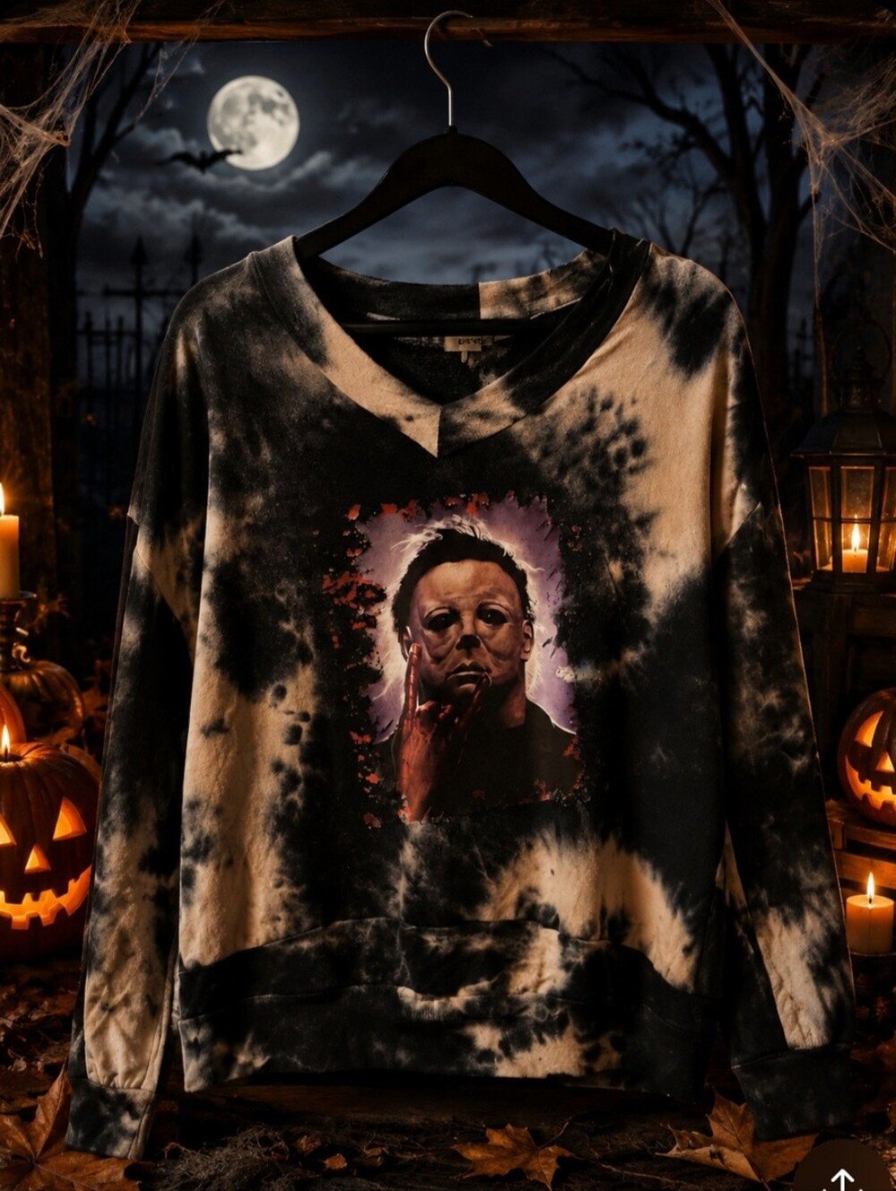 BKE Black & White Tie-Dye V-Neck Pullover